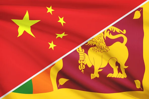 Series of ruffled flags. China and Democratic Socialist Republic of Sri Lanka. — Stock Photo, Image