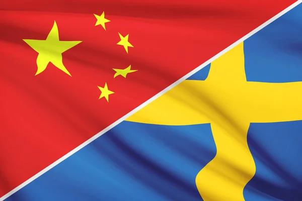 Series of ruffled flags. China and Kingdom of Sweden. — Stock Photo, Image