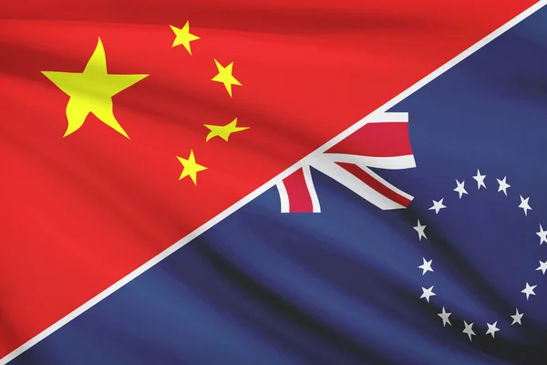 Series of ruffled flags. China and Cook Islands. — Stock Photo, Image