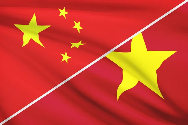 Series of ruffled flags. China and Socialist Republic of Vietnam. — Stock Photo, Image