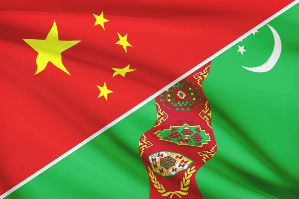 Serie di bandiere arruffati. Cina e turkmenistan. — Foto Stock