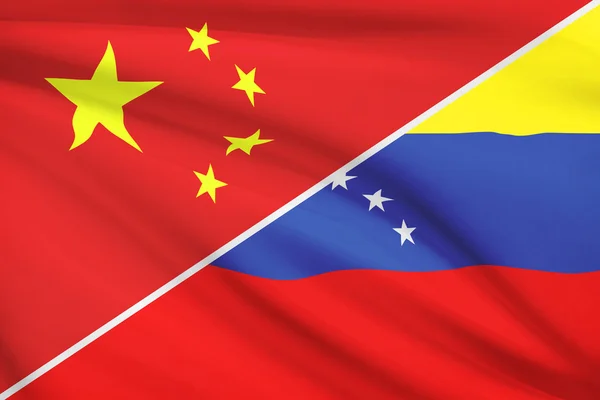 Series of ruffled flags. China and Bolivarian Republic of Venezuela. — Stock Photo, Image