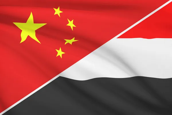 Fırfır yakalı bayrakları dizi. Çin ve yemen Cumhuriyeti. — Stok fotoğraf