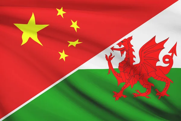 Series of ruffled flags. China and Wales. — Stock Photo, Image