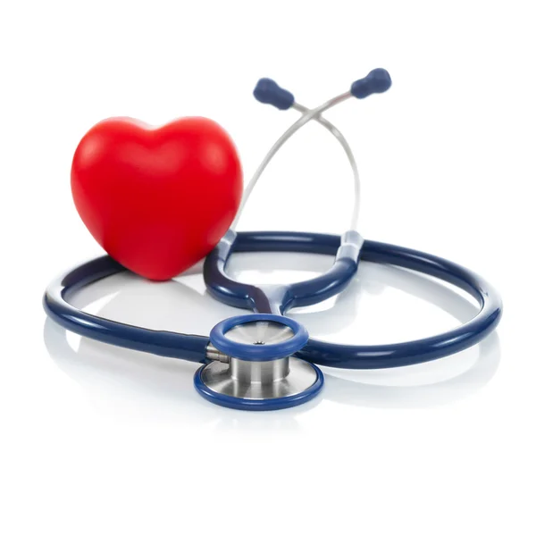 Stethoscope and red heart - studio shoot over white - 1 to 1 ratio — Stock Photo, Image