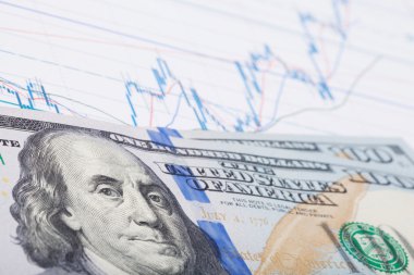hisse senedi grafiği ile 100 ABD Doları banknot ele - studio vurdu