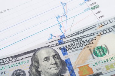 hisse senedi grafiği ve 100 ABD Doları banknot ele - studio vurdu