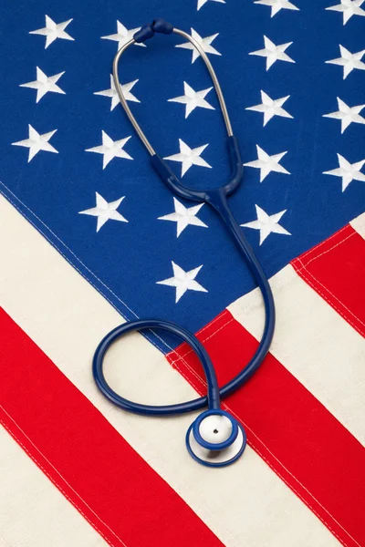 Stethoscope over USA flag - studio shoot — Stock Photo, Image