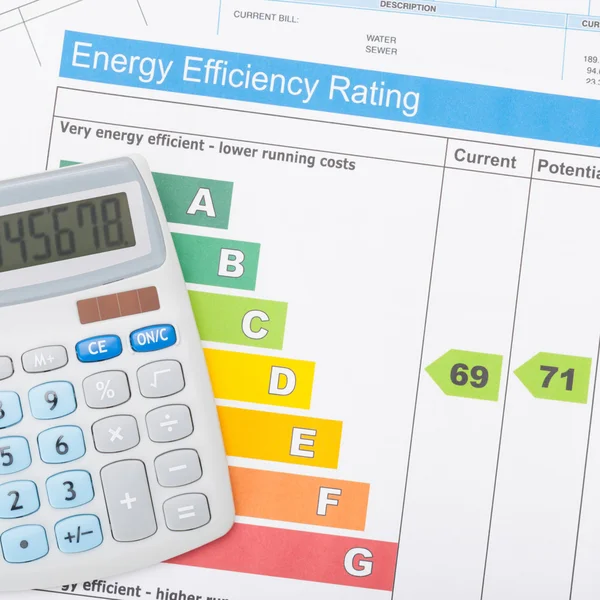 Kalkulačka s nástroj bill a energetickou účinnost chart - poměr 1: 1 — Stock fotografie