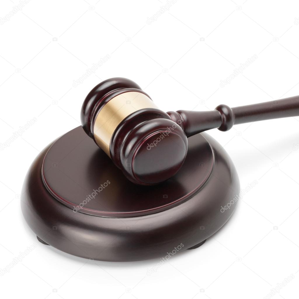 Judge gavel and soundboard on white background - 1 to 1 ratio