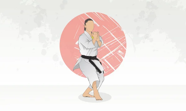 Una Mujer Haciendo Ejercicio Karate Fondo Abstracto Gris Claro — Vector de stock