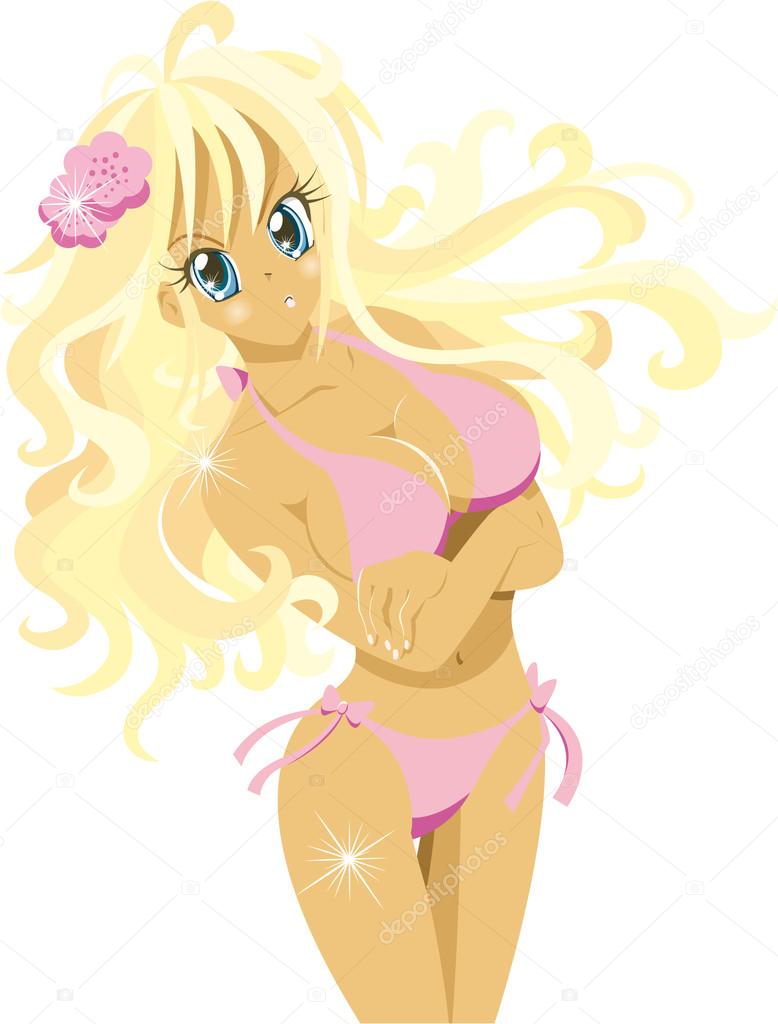 amazing beach girl in her pink bikini