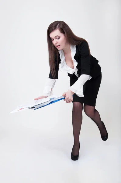 Business woman falls with the documents — Stock Photo, Image