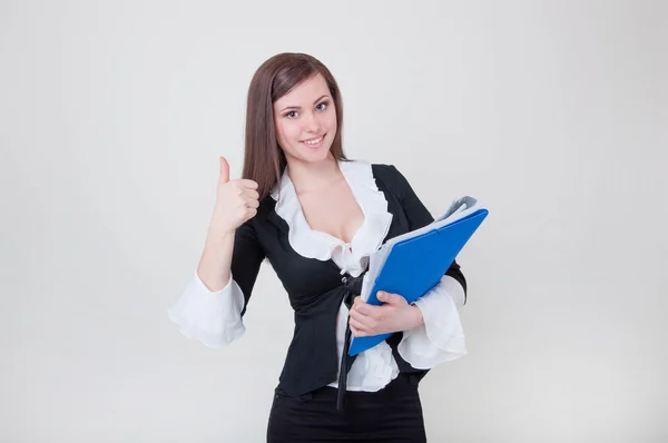 Business woman shows thumb up — Stock Photo, Image
