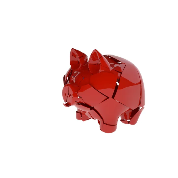 Gebroken rode keramische piggy bank, geïsoleerd op wit — Stockfoto