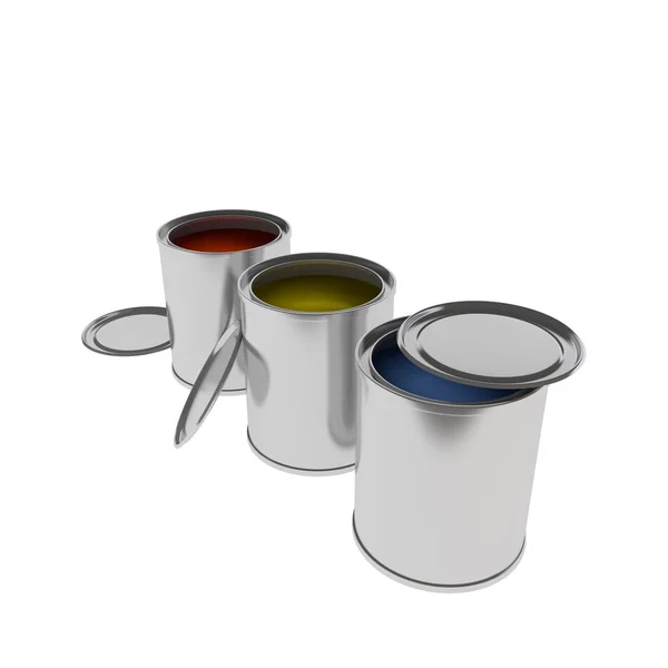 Tintas coloridas Latas isoladas em branco — Fotografia de Stock