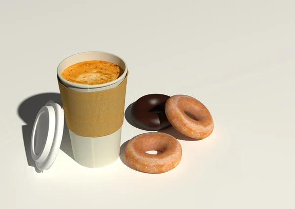 Kaffee und Donut zum Frühstück — Stockfoto