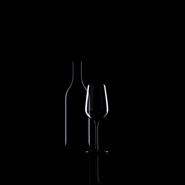 Bottle and glass of red wine silhouette — Stock Photo, Image