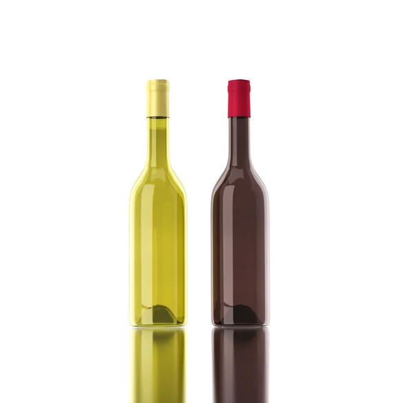 Red and white wine bottles on white background — Stock Photo, Image