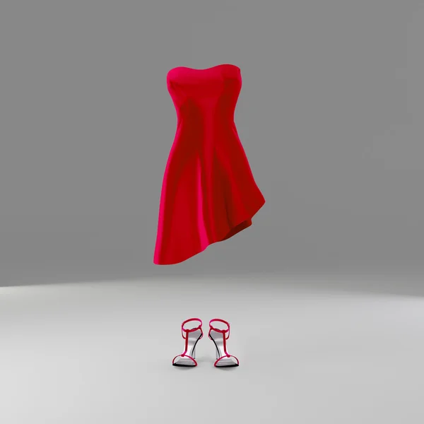 Vestido vermelho com sapatos — Fotografia de Stock