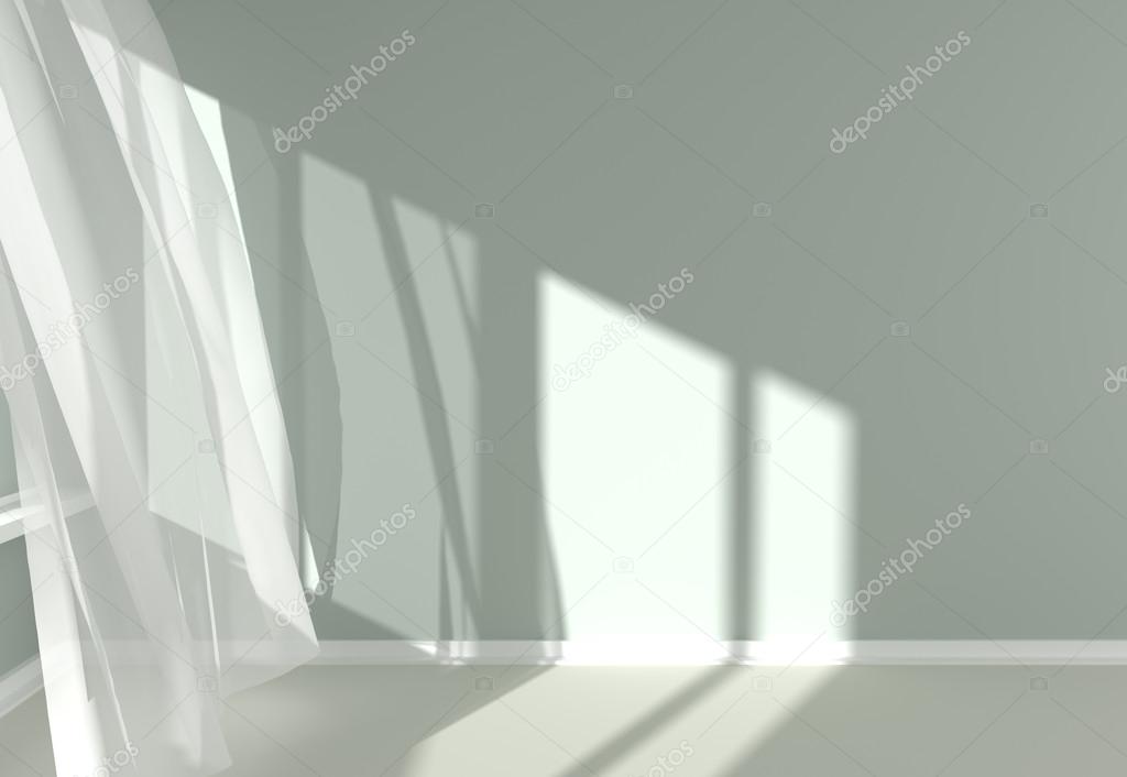 Modern  Room Interior with white curtains and sunlight