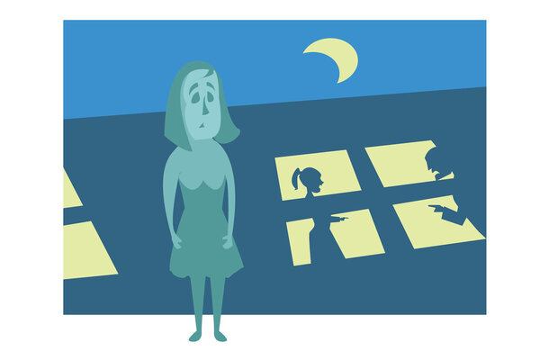 Девушка на улице ночью
