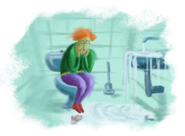 The girl is crying in the bathroom clipart