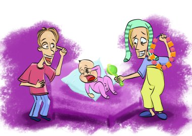 baba bebek eğlendirir.