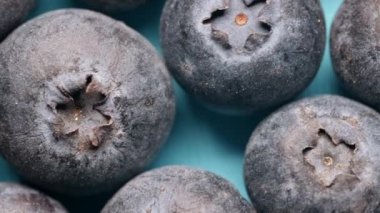 Mavi arka planda bir grup böğürtlenin makro çekimi.