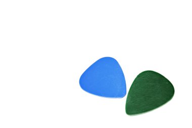 Blue and Green Guitar Picks Isolated on White Background clipart
