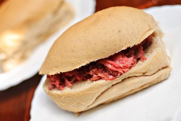 Pandesal Asian Bread Buns Sandwich with Corned Beef Filling — Stock Photo, Image