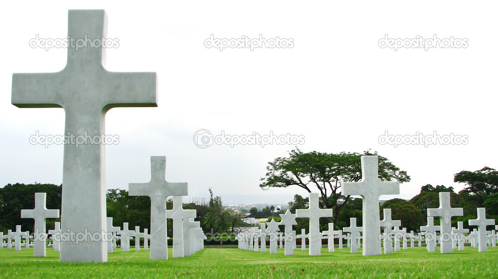 Marble Crosses on a Cemetery