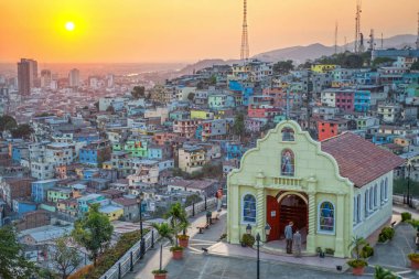 Guayaquil, Guayas, Ecuador - November, 2013: Beautiful view (close up) of the city from the lighthouse at the top of the Saint Ana Hill, at sunset.