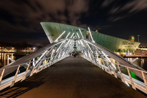 Décembre 2021 Amsterdam Light Festival Avec Pont Musée Des Sciences — Photo