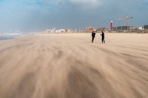 February 2022 Film Crew Telegraaf Newspaper Storm Scheveningen Hague Netherlands Stock Photo