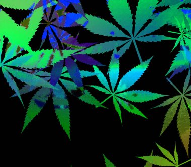 An abstract psychedelic cannabis leaf pattern background image.