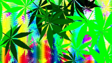 An abstract psychedelic cannabis leaf pattern background image.