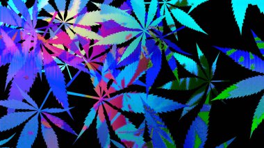 An abstract psychedelic cannabis leaf pattern background image.