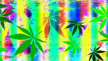 An abstract psychedelic cannabis leaf pattern background image.