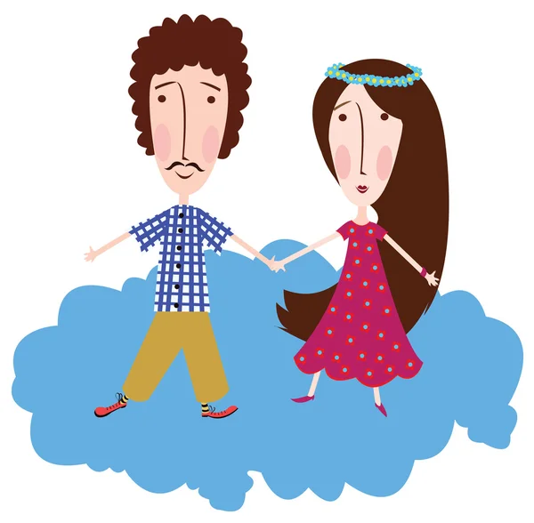 erkek ve kız bir bulutun üzerinde