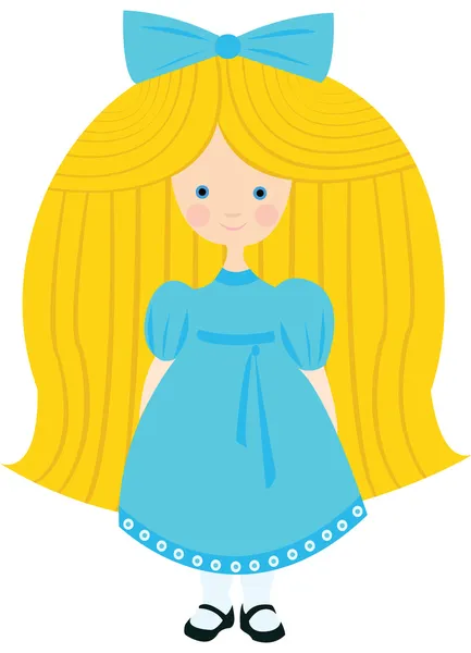 Little blond girl in a blue dress — Stock Vector