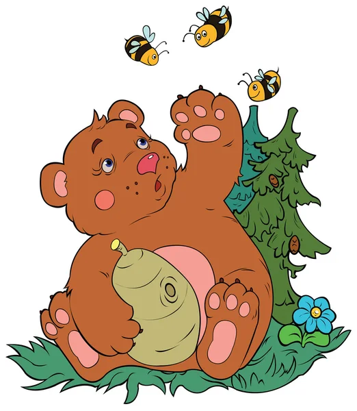 O urso e as abelhas —  Vetores de Stock