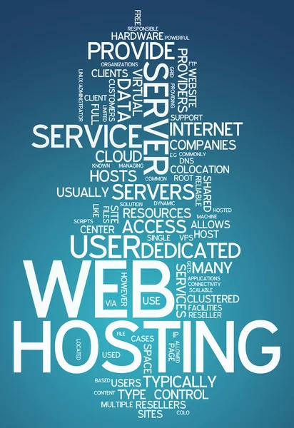 Palavra nuvem web hosting — Fotografia de Stock