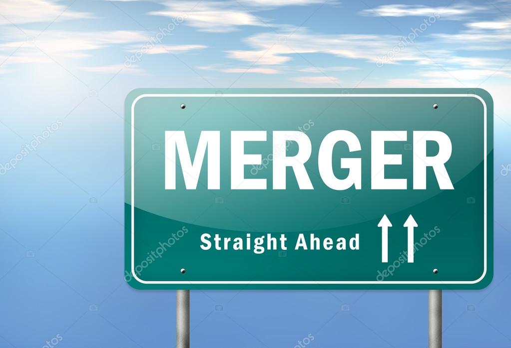Highway Signpost with Merger wording