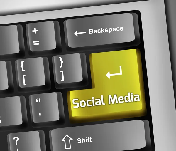 Ilustração de teclado Mídia social — Fotografia de Stock