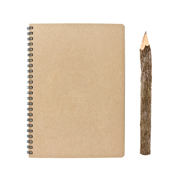 Cuaderno en blanco y lápiz de corteza — Foto de Stock