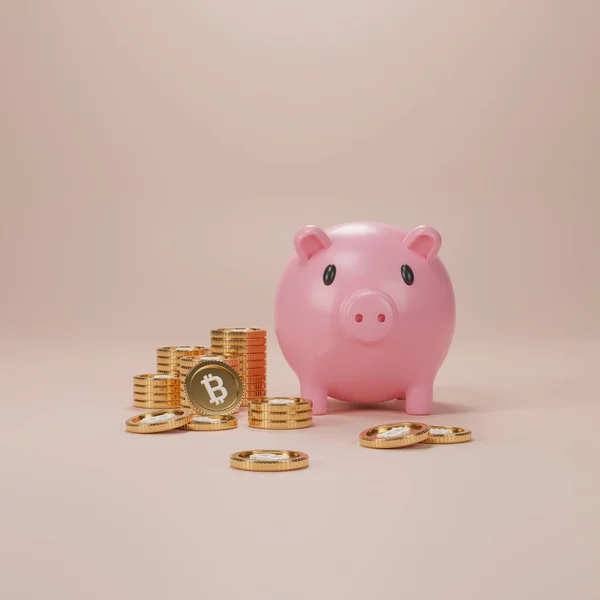 Hucha Pila Bitcoin Concepto Negocio Ilustración — Foto de Stock