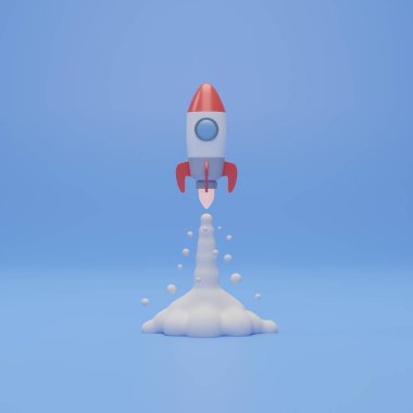 startup rocket launch with smoke, 3D illustration