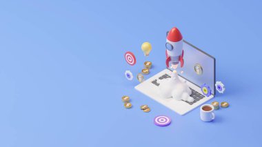 startup rocket launch , business concept, 3D illustration