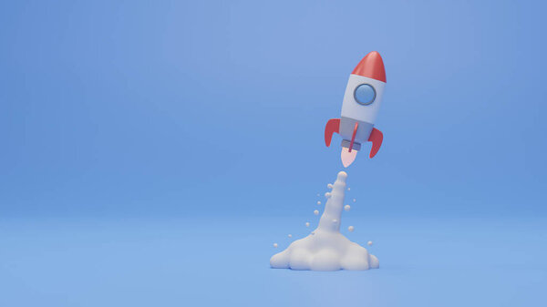 startup rocket launch with smoke, 3D illustration